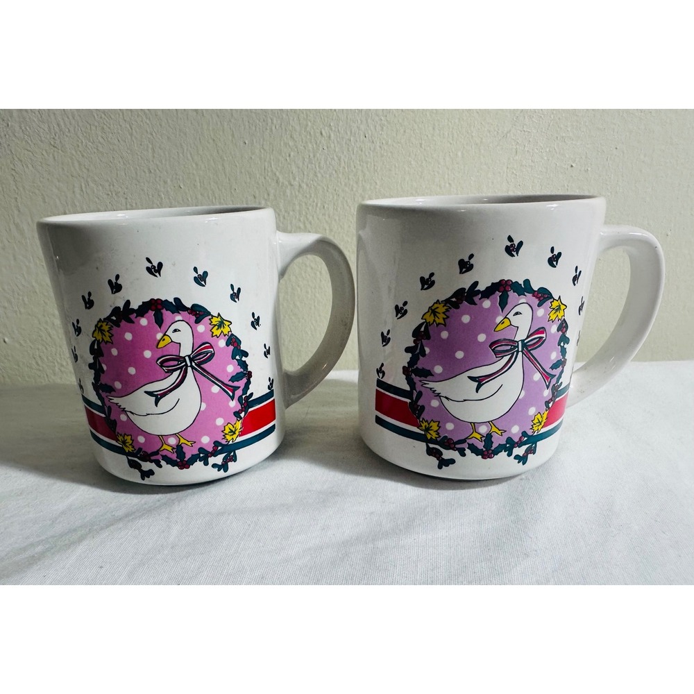 Vintage 80s Country Goose Mugs Set 2 NOS Cottagecore Granny Farmhouse Holiday